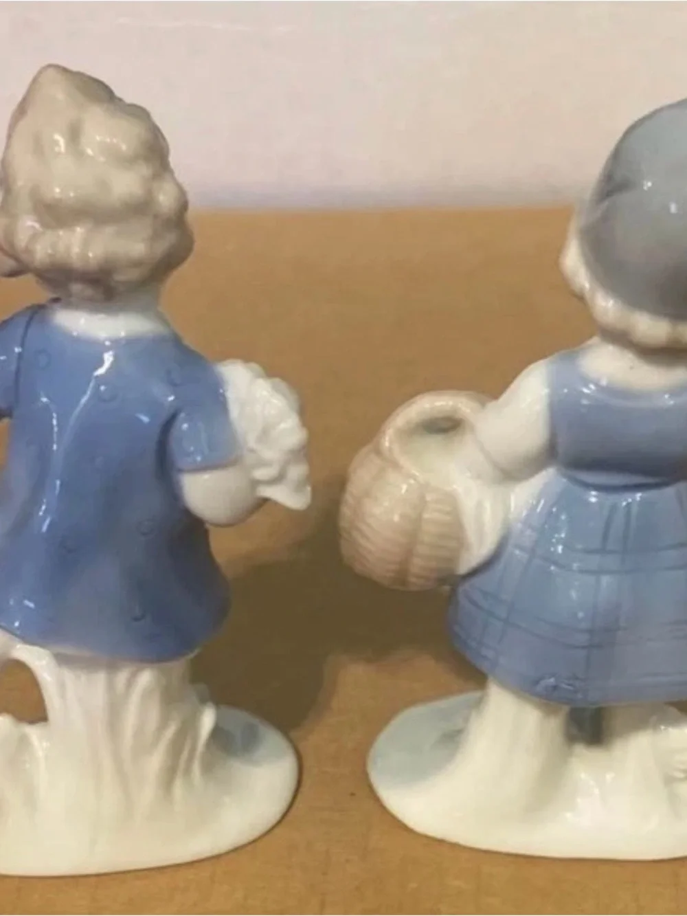 Blue Porcelain Girl Figurine Pair - Decorative Home Accent